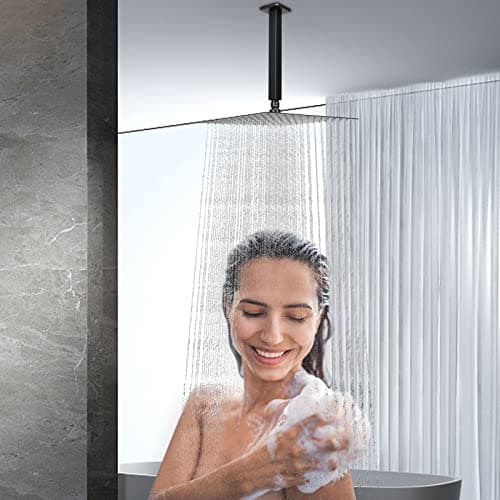 NearMoon Rain Shower Head With Shower Arm, Ceiling Mount Square Shower, Stainless Steel Ceiling Rainfall Showerhead- Waterfall Full Body Coverage (12 Inch, Matte Black) 7