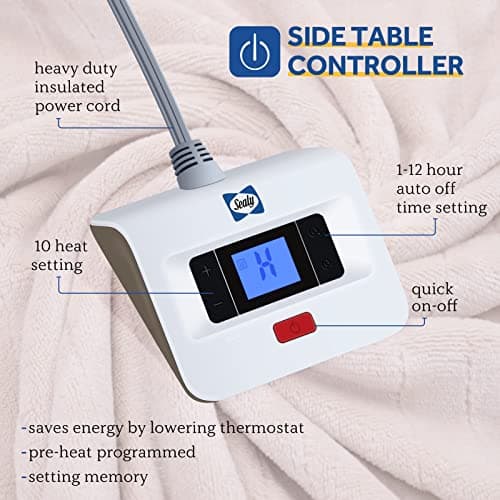 Sealy Electric Blanket Twin Size, Flannel Heated Blanket with 10 Heating Levels & 1-12 Hours Auto Shut Off, Fast Heating Warm Blanket, Machine Washable, Beige, 62 x 84 Inch 5