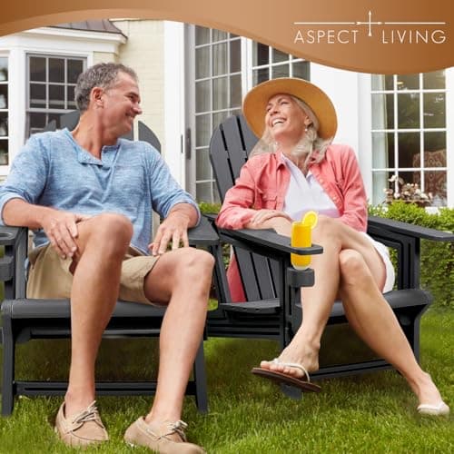 Aspect Living Adirondack Chairs - HDPE Weather Resistant, No Tools and Hardware Required 5-Minute Assembly, Patio, Firepit or Lawn Chairs, Black 8