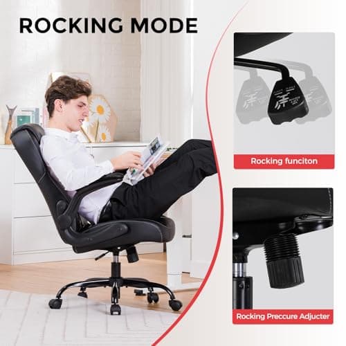 GTPLAYER Office Computer Gaming Chair Ergonomic Desk Chair for Adults with Lumbar Support Flip-Up Arms Adjustable Height Swivel Wheels PU Leather Executive Design for Short People Use, Black 6
