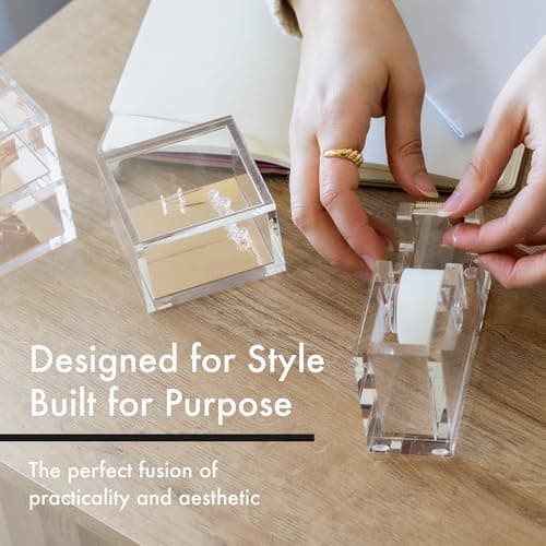 OfficeGoods Acrylic Tape Dispenser – Modern Desk Organizer for Office Supplies – Heavy Duty Refillable Tape Holder for Home and School Crafting – Stylish Desktop Accessory for Gift Wrapping, Silver 5