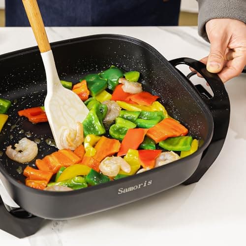 Samoris Non-stick Electric Skillet with Glass Vented Lid, 17inch x 12inch(5 Quart) Frying Pan,Adjustable Temperature, Cool Touch Handles, Quick Even Heating,Scratch Resistant,1500W, Black 6