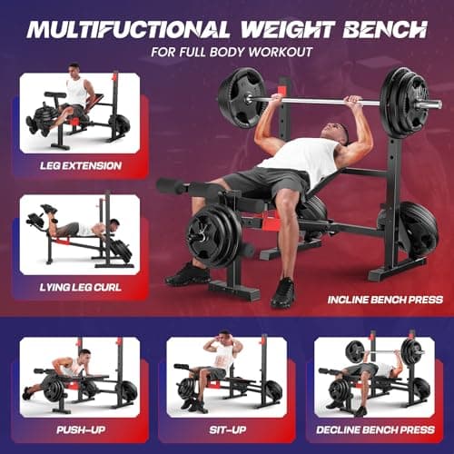 OPPSDECOR 900 LBS Weight Bench Set with Squat Rack, Adjustable Bench Press Set with Leg Extension and Leg Curl, Foldable Flat/Incline/Decline Workout Bench for Home Gym 7