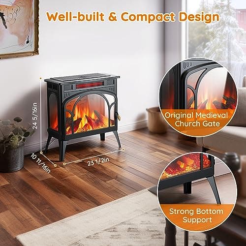 Rintuf Electric Fireplace Heater, 1500W Infrared Fireplace Stove Heater with 3D Flame Effect, 8H Timer, Space Heater Fireplace with Remote, Safety Protection, Freestanding for Indoor Use Large Room 6