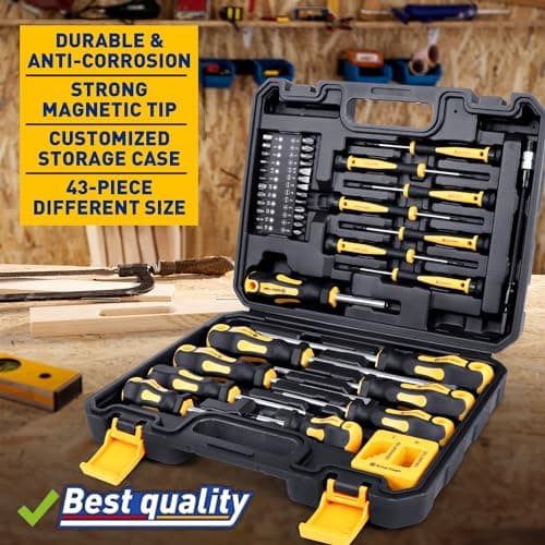 Magnetic Screwdrivers Set with Case, Amartisan 43-piece Includs Slotted, Phillips, Hex, Pozidriv,Torx and Precision Screwdriver Set, Magnetizer Demagnetizer Tools, Tools for Men 6