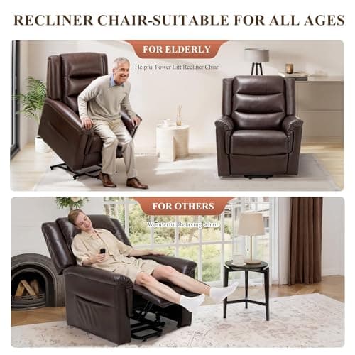 COLAMY Massage Recliner Chair, Faux Leather Lift Recliner with Massage and Lumbar Heat, Nursery Recliner Ergonomic High Backrest, Upholstered Deep Seat for Living Room, Bedroom, Dark Brown 6