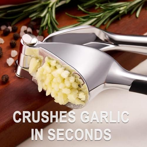 Honsen Garlic Press Easy to Squeeze and Clean, Zinc Alloy Garlic Mincer & Crusher with Soft Easy-Squeeze Ergonomic Handle 6