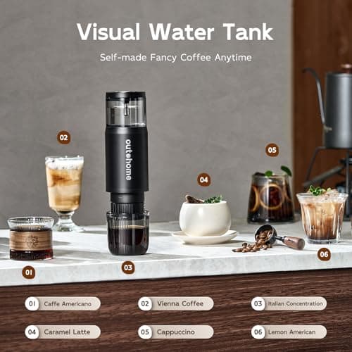 outohome Portable Electric Espresso Machine,15 Bar Self Heating Outdoor Coffee Maker, Travel Coffee Machine for Camping With Ground Coffee and NS Capsule for RV, Office,Car Coffee with carry Bag 7