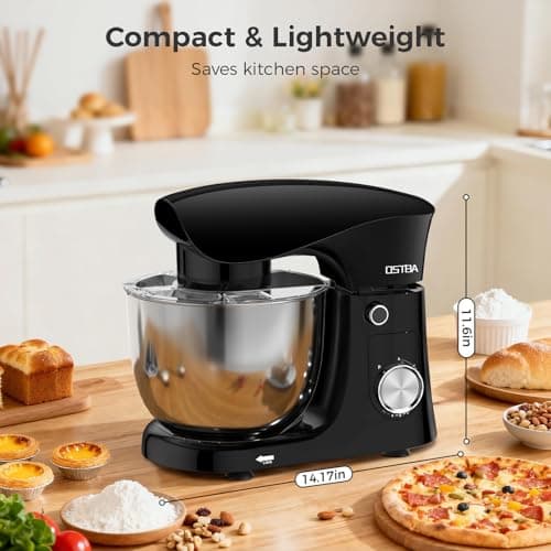 OSTBA Stand Mixer, 5QT+5.5QT Two Bowls Electric Kitchen Mixer, 10+P Speed Dough Mixer with Whisk, Beater & Dough Hook, Dishwasher Safe, Black 8