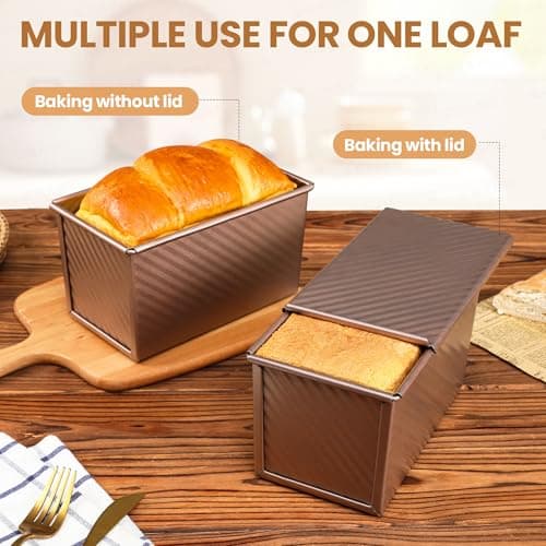 Yupjlia Pullman Loaf Pan with Lid, Premium 1 lb Dough Sandwich Nonstick Bread Pan with Lid for Homemade Bread, Heavy Duty Carbon Steel Corrugated Pullman Toast Box with Cover for Baking, Bakeware 5