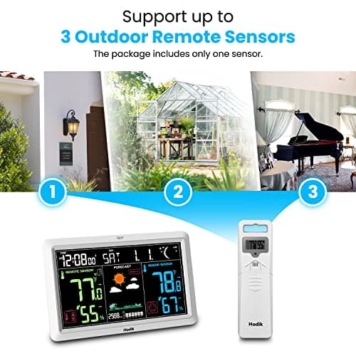 Weather Station with Atomic Clock Indoor Outdoor Thermometer Wireless, Humidity and Temperature Monitor Barometer Hygrometer with High Precision Sensor White 4