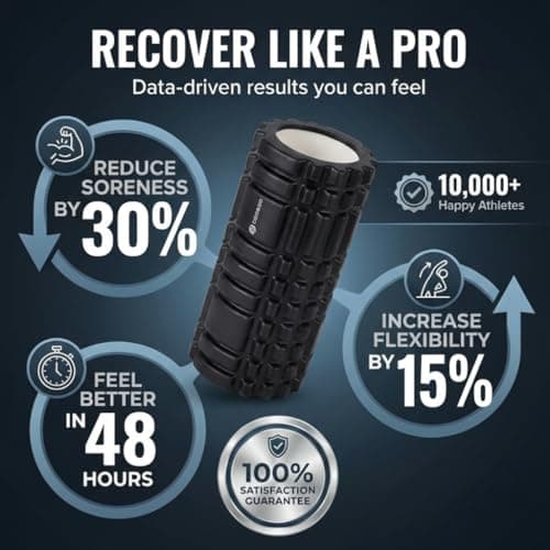 Strong Foam Roller - Deep Tissue Medium Density Muscle Massager with Myofascial Trigger Point Release, Back Massage Roller for Soreness and Mobility 13 x 5.5 Inch - Black 5