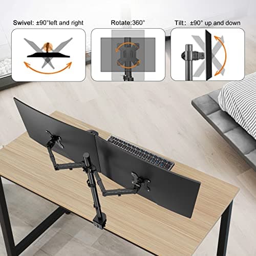 Suptek Dual Monitor Desk Mount, Adjustable Dual Monitor Arm for 2 Computer Screens up to 27 inch, Extra Tall 31.5" Pole Dual Monitor Stand for Desk, Holds up to 22 lbs(MD6842) 3