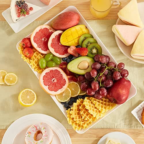 Lifewit Plastic Serving Tray for Party Supplies, White Trays for Serving Food, Reusable Large Platter for Buffet, Fruit, Dessert, Snack, Veggie, Kitchen and Outdoor Use, Rectangle, 14.5" x 9.5", 3 Pcs 7