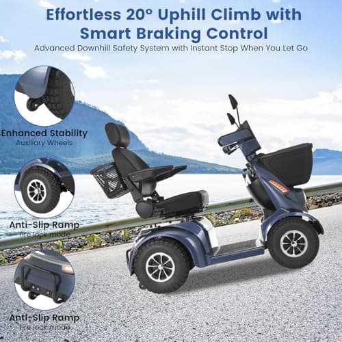 MS09 MAX All-Terrain 1000W Electric Mobility Scooter for Adults & Seniors, 500 LBS Load, 32 Miles Range Heavy-Duty Powered Wheelchair with Bluetooth, Front & Rear Storage Baskets, Off-Road Suspension 7