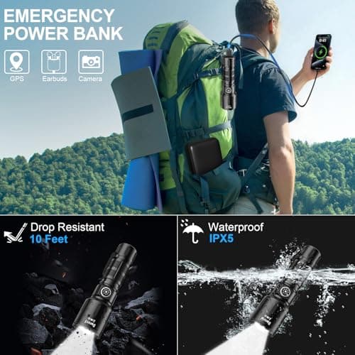 Rechargeable Flashlights High Lumens, Super Bright LED Small Powerful Tactical Flashlight with Memory Function, 6Modes Pocket Waterproof Flash Light for Home,Camping,Car,Emergency,Gifts for Men 5