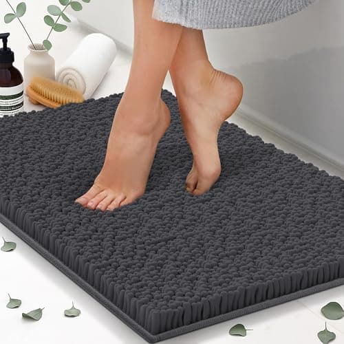 Chenille Bath Mats 22"x14", Plush Absorbent Bath Mats Quick Dry, Soft & Machine Washable, Non Slip Carpet for Bathroom, Thick Bathroom Rugs, Shower Restroom Rug Mat, Alfombras De Bano, Bathrugs