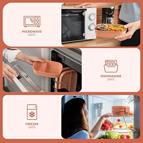 HOMETALL Bento Box Adult Lunch Box,3 Stackable Bento Lunch Containers for Adults/Kids, Modern Minimalist Design Bento Box with Utensil Set, Leak-Proof Lunchbox for Dining Out, Work, Picnic, School 6