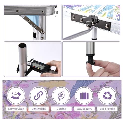 Yriuat Folding Camping Table 2ft Portable Pinic Table Adjustable Height Small Card Table Aluminum Foldable Lightweight with Carry Handle for Outdoor Indoor Hiking Camp BBQ Beach (Blooming Floral) 5