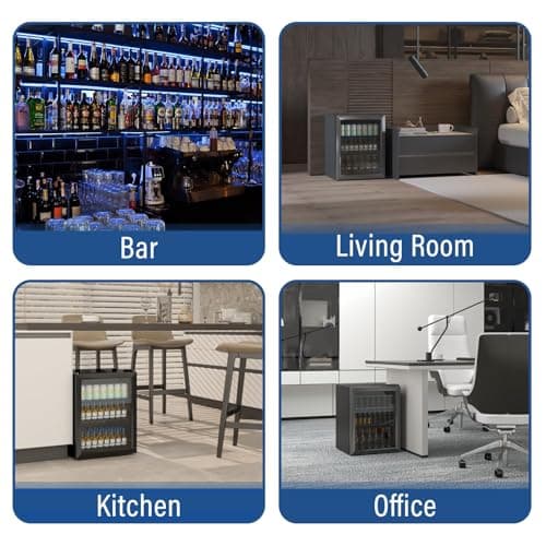 Erivess Compact Freestanding Beverage Refrigerator,70 Can/ 1.6 Cubic Feet Mini Fridge with Reversible Glass Front Door for Soda, Beer or Wine, Under Counter Small Refrigerator 2 Adjustable Shelves 7