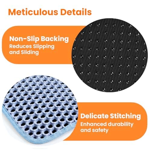 Petinstinct Extra Large Cat Litter Mat, 30x22 Inches Honeycomb Double Layer Cat Litter Trapping Mat, Non Slip Waterproof Urine Proof Large Kitty Litter Box Mat for Floor, Kitten Supplies, XL, Blue 8