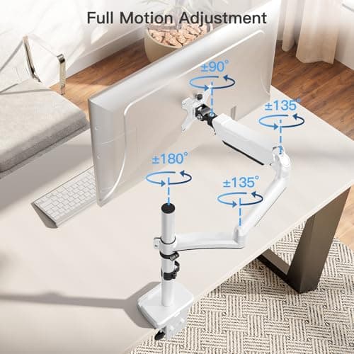MOUNTUP 27inch Extra Long Monitor Arm, Single Desk Mount for 22-32 inch, Tall Monitor Stand Holds 4.4-19.8lbs, Height Adjustable Monitors Stand for Desk with C-Clamp/Grommet Base, White 7