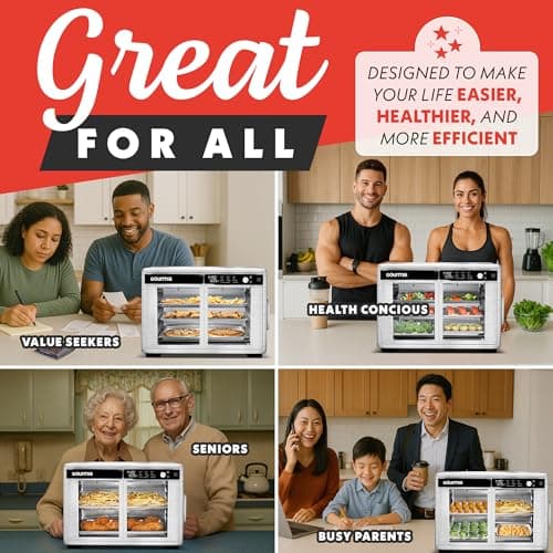 Gourmia French Door Air Fryer Oven - 37 Qt Large Capacity Convection Toaster Oven, FryForce 360°, Digital Display, 12 Cooking Presets, Dehydrate, Fits 13” Pizza, Dishwasher-Safe, Stainless Steel 8