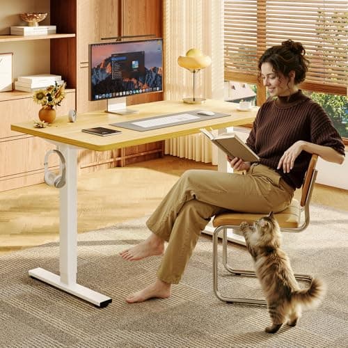 FLEXISPOT EN1 One-Piece Standing Desk with 1-Inch Thick Seamless Desktop, 48"x30" Electric Height Adjustable Desk for Home Office, Multi-Monitor Setups & Easy Assembly, Maple