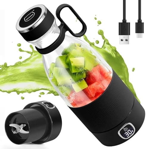 MIAOKE Portable Blender, 6 Blades Juicer Cup for Juice Shakes and Smoothies 350ml Mini Blender with Led Display Usb Rechargeable,3000Mah Rechargeable Battery, for Home Sports Outdoors Travel-Black