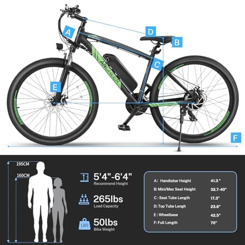 ANCHEER Hummmer Electric Bike for Adults 27.5'' Peak 750W Electric Mountain Bike/Ebike, 3 Hours Fast Charge, 55 Miles Electric Bicycle with 48v/499Wh Battery, LCD Display, 21/24 Speed Gears 7