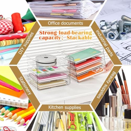 YKLSLH 4 Trays Paper Organizer Letter Tray - Acrylic Desk File Organizer, Stackable Clear Paper Holder Sorter Office Organizer for Letter/A4, Office File Ipad Books Notes Etc 7