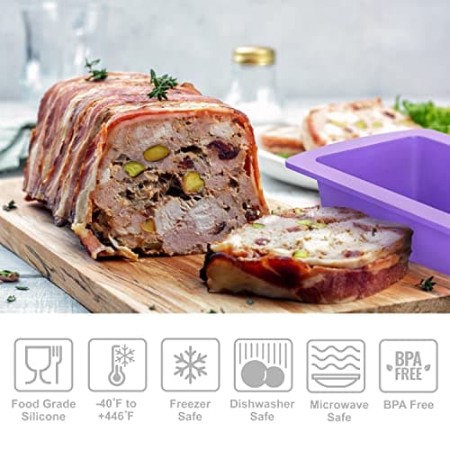 Bakerpan Set of 2 Silicone Bread Loaf Pan, 9 Inch Baking Mold for Cake, Meatloaf, Purple 3