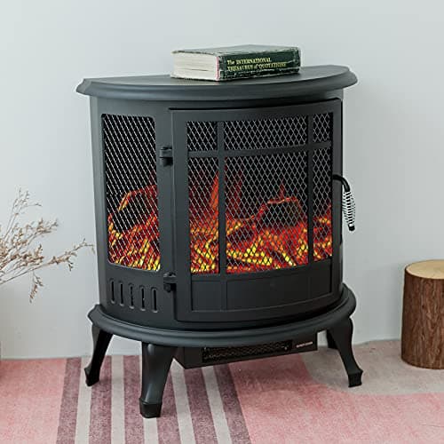 C-Hopetree 25 inch Tall Portable Electric Wood Stove Fireplace with Flame Effect, Freestanding Indoor Space Heater with Remote 8