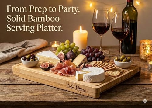 Cooler Kitchen Bamboo Cutting Board Set with 6 Color Coded Flexible Plastic Mats with Food Icons, Labeled Cutting Boards for Kitchen with Holder - BPA-Free Wooden, Dishwasher Safe, Large 8