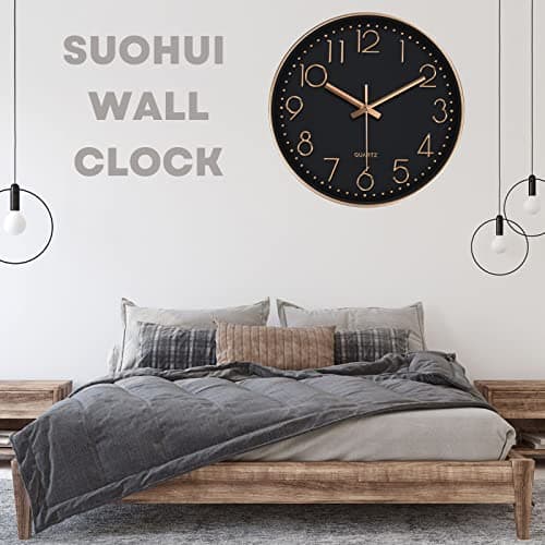 SUOHUI Silent Wall Clock 12 Inch Non-Ticking Wall Clocks Battery Operated for Living Room Decor Modern Wall Clock for Home/Bedroom/Office/Classroom/School/(Rose Gold) 9