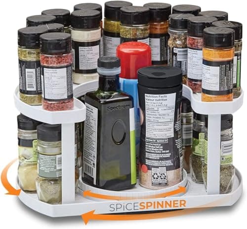 Stow-n-Spin Spice Spinner - Kitchen Organizers and Storage Spice Rack, Seasoning & Spinning Organizer 2-Tier Lazy Susan Design, Holds 40 Spice Jars with Double Spinner on Bottom Spice Shelf (Original)