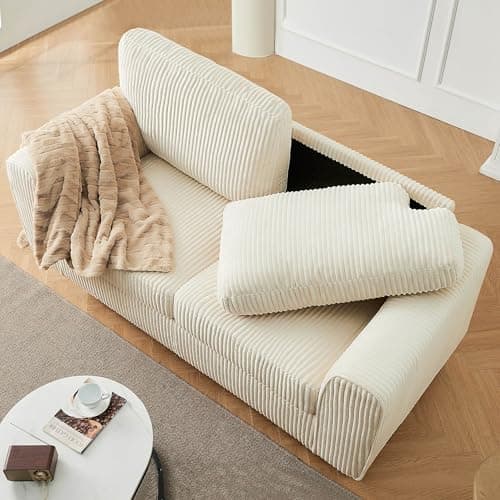 Mangodan 70" Corduroy Modern Loveseat Sofa Couch, Cozy Comfy Overstuffed Loveseat Couch Sofa with Square Wide Armrest, Extra Deep Seat Loveseat Couches for Living Room, Beige 8