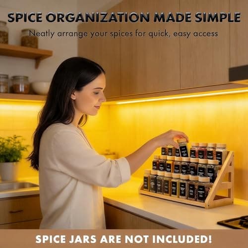 MNADSFKJ Spice Rack, Spice Organizer -3 Tier Bamboo Spice Racks, Solution for Spice Storage in Kitchens, Countertops，Storage Rooms and Other Places 6