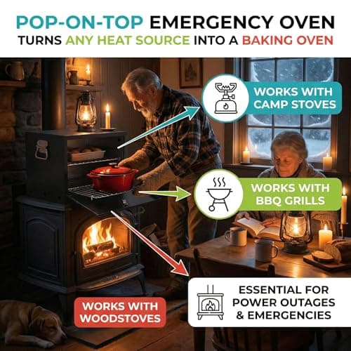 Camping Oven - Pop-On-Top Full Size Baking Oven for Outdoor, RV, Tent Camping, Preppers, Emergency. 6