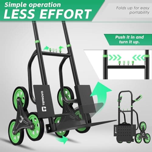 Teprovo Stair Climbing Hand Truck 440lb，Heavy Duty Dolly Cart for Stairs，Thickened Upgraded Steel Tube Folding Stair Climbing Trolley with Six Wheels and Telescoping Handle 5