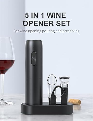 VGY Electric Wine Opener Set, 5 in 1 Rechargeable Automatic Electric Corkscrew with Charging Base, Foil Cutter, Wine Pourer & Vacuum Stopper, Electric Wine Bottle Opener for Home Bar & Wine Lovers 7