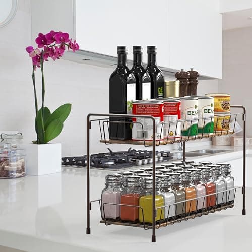 Simple Houseware Countertop Spice Rack 2-Tier Kitchen Spice Organizer Storage Shelves, Bronze 5