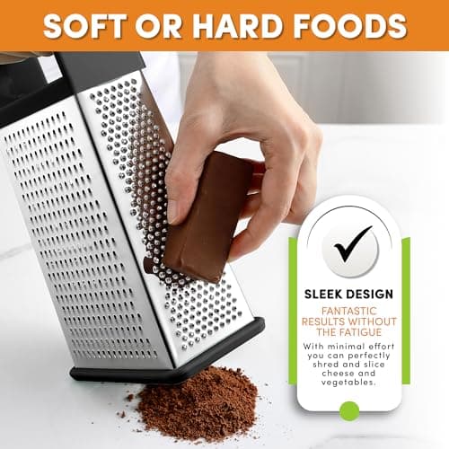 Spring Chef Professional 10" Stainless Steel Parmesan Cheese Grater with Handle, 4 Sided Handheld Box Grater, Kitchen Vegetable Shredder for Potato, Carrot, Hard Cheese, Ginger, Hash Browns - Black 7