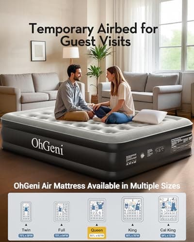 OhGeni Queen Air Mattress with Built in Pump, Ideal Alternative to a Bed, Inflatable Blow Up Mattress 18 Raised Comfort, Upgraded Surface Portable Bed for Home, Camping, Colchone Inflable, 650 lbs 6