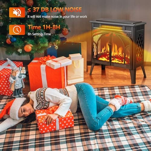 R.W.FLAME Electric Fireplace Heater 25" with Remote Control, Cathedral Stylish, Different Flame Effects and Log Set Colors, Adjustable Brightness and Heating Mode, Overheating Safe Design 5
