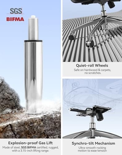 SIHOO M18 Ergonomic Office Chair, High Back Mesh Desk Chair with Adjustable Headrest & Lumbar Support, 330lbs Capacity Computer Chair with 2D Armrests & Wide Cushion, Tilt Lock, for Home Office-Black 9