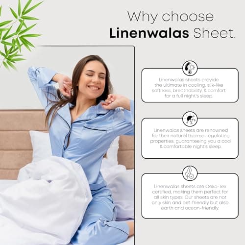 LINENWALAS Fitted Sheet Only Viscose Derived from Bamboo, Bottom Sheet for King Size Bed – 16” Deep Pocket, All Around Snug Fit – Cooling, Breathable, Soft, Hypoallergenic (Bahamas Blue, King) 6