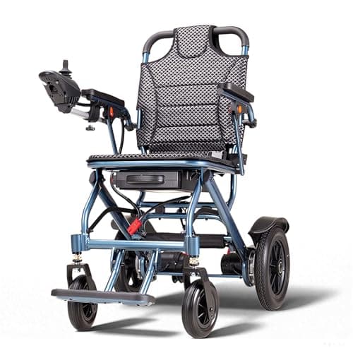 ByteTecpeak Lightweight Electric Wheelchair for Adults - Foldable Electric Wheelchairs for Seniors, 500W Motors Motorized Wheelchairs Support 330 lbs, All Terrain Travel Powered Wheel Chairs, Blue