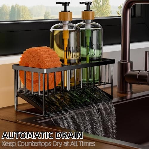 Cisily Kitchen Dish Soap Dispenser Set with Black Sponge Holder and 2 Pack 16.9oz Clear Glass, Dish Soap Dispensers for Kitchen Sink, Vintage Hand and Dish Soap Dispensers Set 5