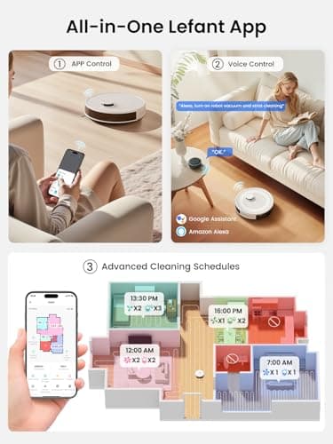 Lefant LiDAR Robot Vacuum and Mop, 90-Day Self-Emptying, 190° PSD Obstacle Avoidance, Customized Cleaning, Multi-Floor Mapping, 5500Pa Strong Suction, 140 Min Runtime, WiFi/Alexa/APP/iWatch, M2 Pro 9